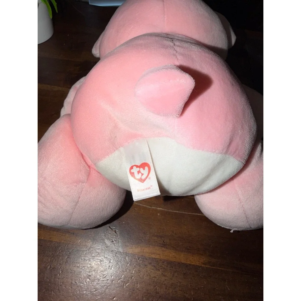 Ty Pluffies Pinky the Bear Pink White Stuffed Animal Plush Toy 10 inch 2005